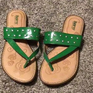 Born Green Sandals Flip Flop Style with Polka Dot Details